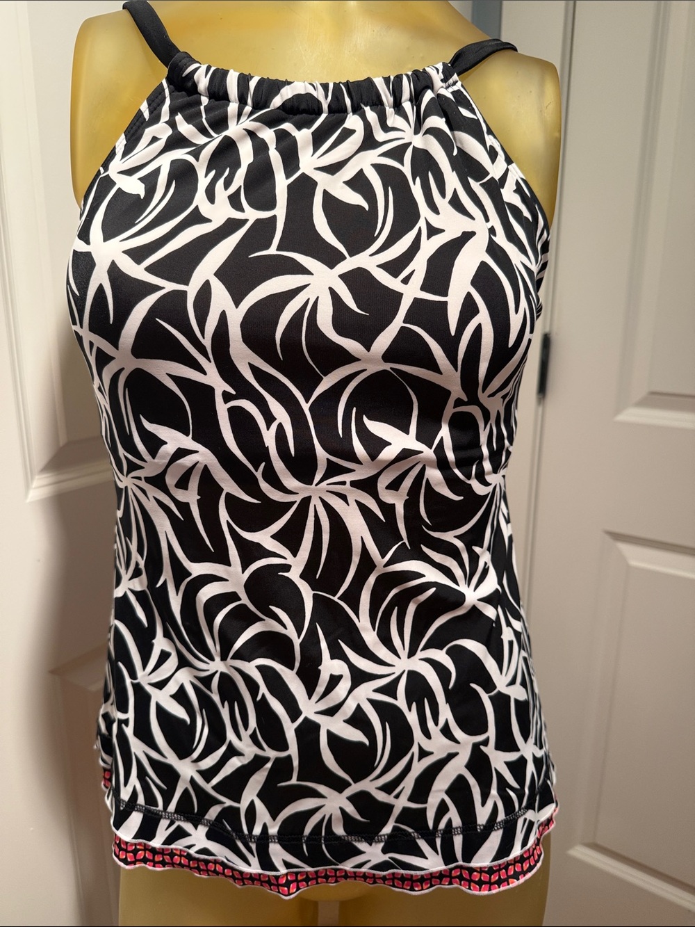 24th & Ocean Black and White One-Piece Swimsuit with Printed Overlay